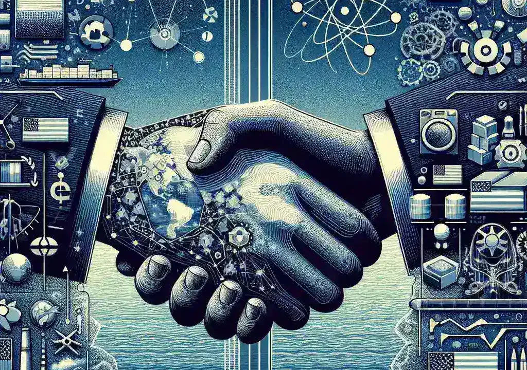 "US and UK trade deal meeting showcasing science and technology collaboration, emphasizing a strategic shift in foreign policy toward strengthening tech alliances."